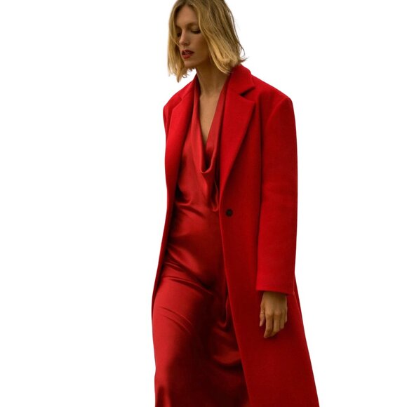 ZARA Red Wool Blend Single-Button Long Winter Coat | Size M - Picture 1 of 10